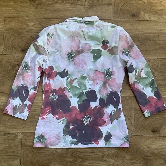 ST. JOHN Pink Floral Print Jersey Women’s Medium 3/4 Sleeve Blouse - Picture 6 of 9
